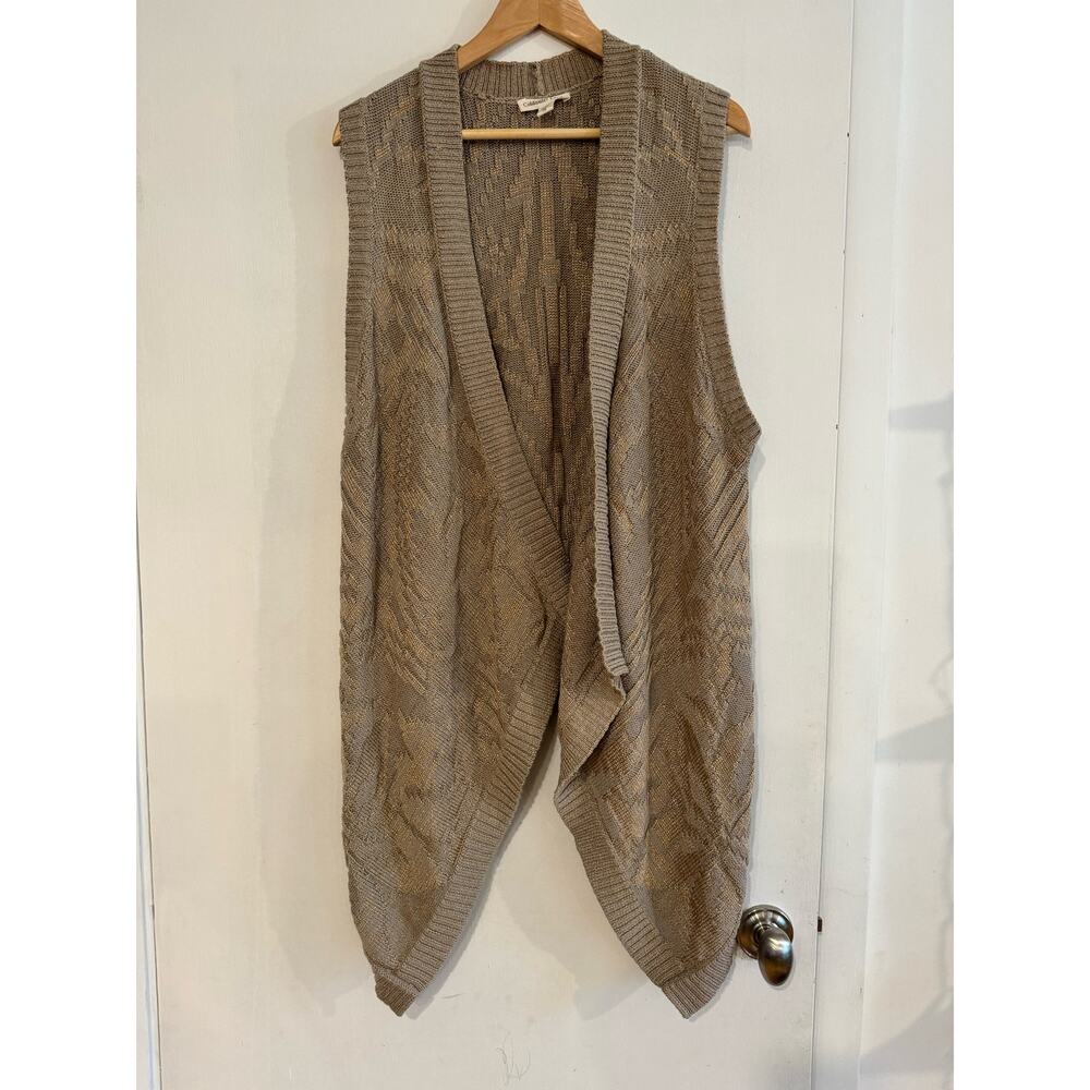 Cold water Creek Open front waterfall knit vest gold thread XL womens